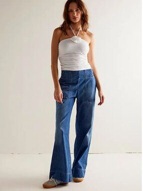 Free People We The Free Breezy Denim Pull-On Jeans Dark Wash Women's XL